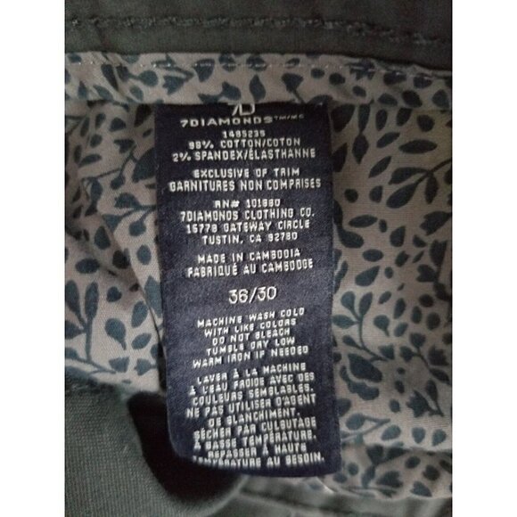 7 Diamonds Mens Clifton Pants Slim Straight Dark Green 36 X 30 - Picture 5 of 8